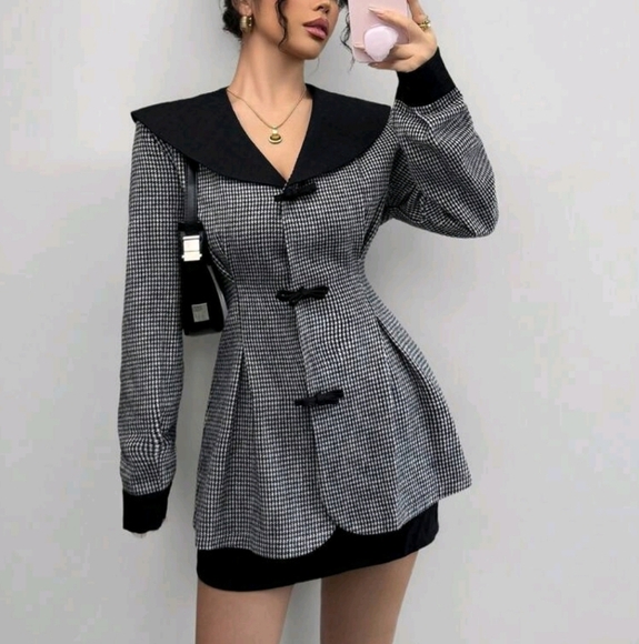 Women's Houndstooth Pattern Front Bow Decor Jacket - Picture 1 of 6